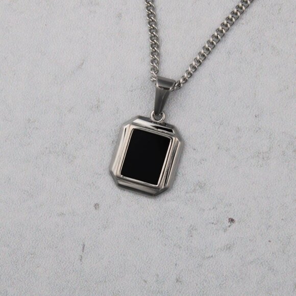 Silver Onyx Pendant Chain Necklace - Picture 1 of 5